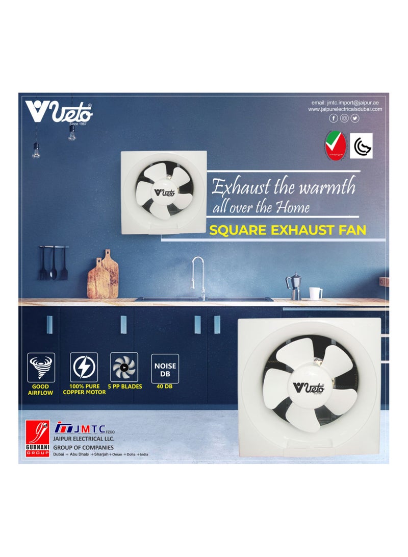 Veto مروحة عادم VETO مقاس 6 بوصات مربعة للمطبخ/الحمام، مروحة تهوية خالية من الضوضاء - Image 3