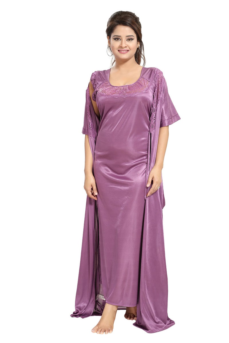Noty Store Noty Women's Satin Solid Maxi Nightwear Set Pack of 7 (Purple, Free Size) - Image 2