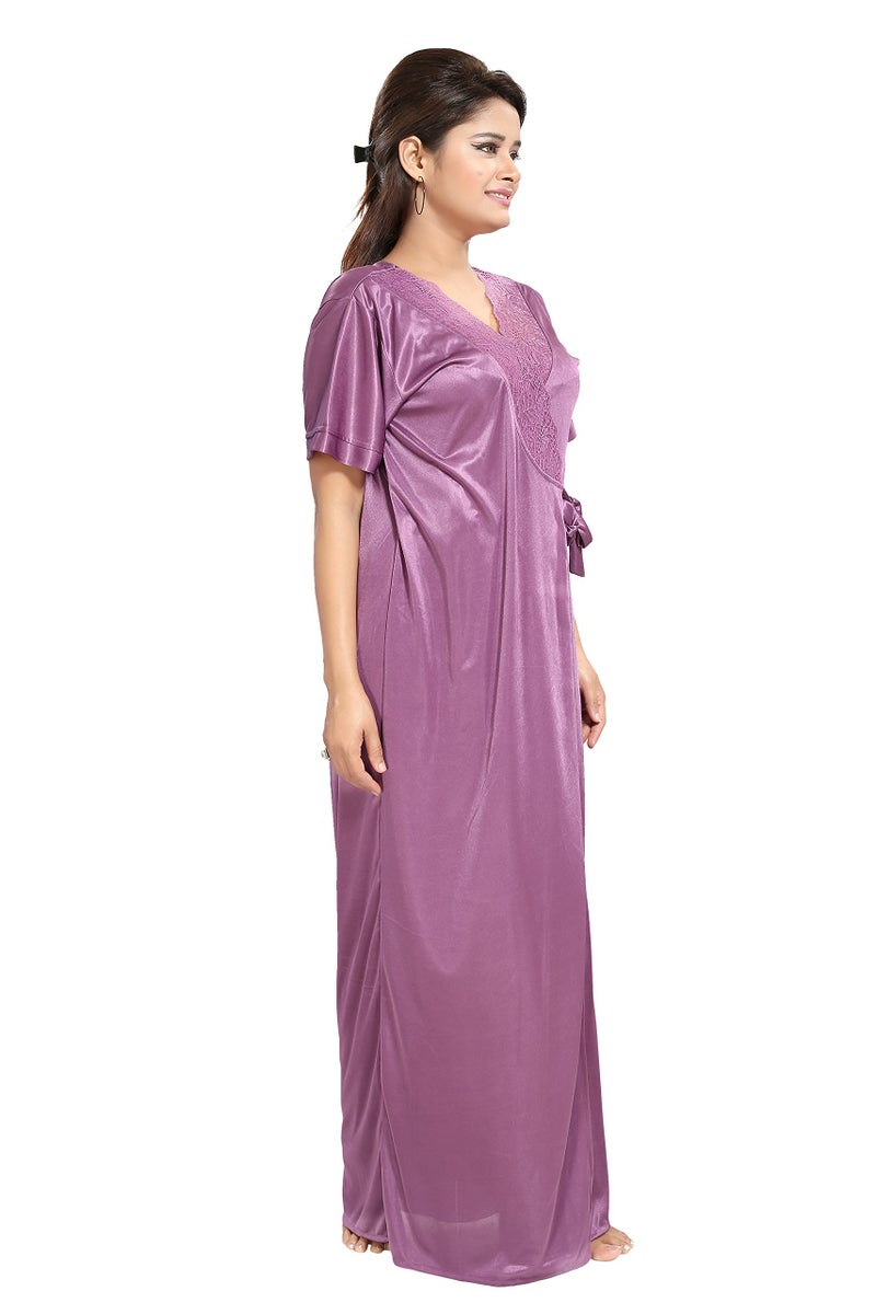 Noty Store Noty Women's Satin Solid Maxi Nightwear Set Pack of 7 (Purple, Free Size) - Image 3