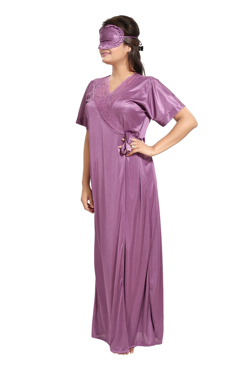 Noty Store Noty Women's Satin Solid Maxi Nightwear Set Pack of 7 (Purple, Free Size) - Image 4