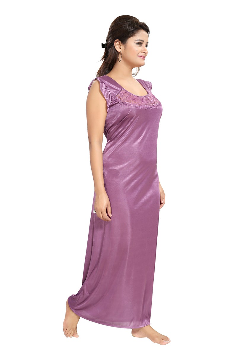 Noty Store Noty Women's Satin Solid Maxi Nightwear Set Pack of 7 (Purple, Free Size) - Image 5