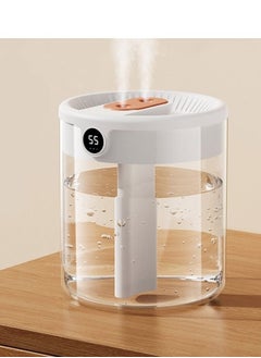 2L Double Nozzle Cool Mist Humidifier for Bedroom - USB Personal Desk Humidifier with Humidity Display and Night Light - Perfect for Bedroom, Plants, and Office
