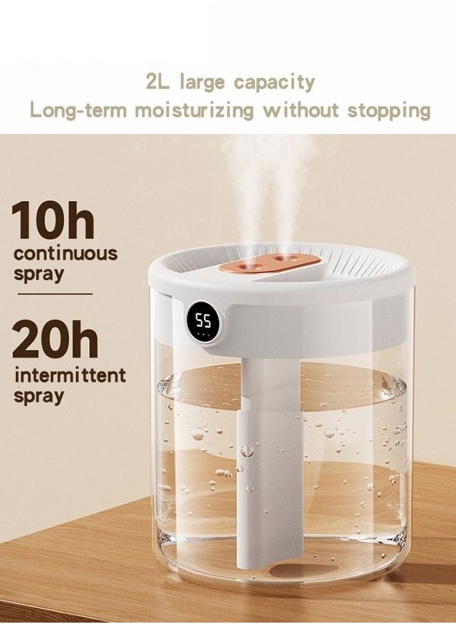 MIXDE - 2L Double Nozzle Cool Mist Humidifier for Bedroom - USB Personal Desk Humidifier with Humidity Display and Night Light - Perfect for Bedroom, Plants, and Office - Image 1
