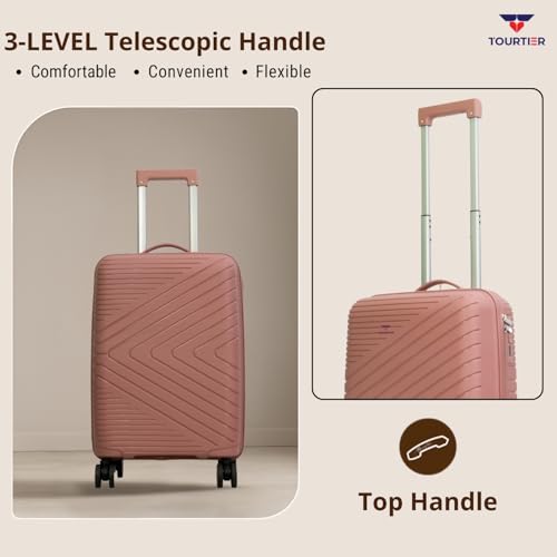 TOURTIER Hard-Shell Luggage Trolley Bag with 360° Spinner Wheels, Large Capacity Travel Carry-On Suitcase (Style-1, BABYPINK, 20 INCH) - Image 5