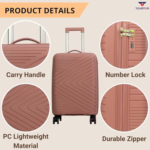 TOURTIER Hard-Shell Luggage Trolley Bag with 360° Spinner Wheels, Large Capacity Travel Carry-On Suitcase (Style-1, BABYPINK, 20 INCH) - Image 3