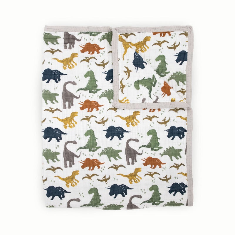 Little Unicorn Premium Quilted Throw | Super Soft, Multi-Layered Muslin XL Blanket| Great for Kids & Families (Dino Friends) - Image 1