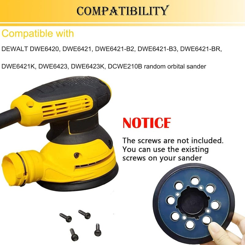 Tockrop Sander Pad for Dewalt Sander, 5" 8 Hole Hook and Loop Orbital Sander Pad Replacement for DeWalt DWE6421 6421K DWE6423 6423K DCW210B -4 Screw Holes Sanding Part for DeWalt DWE64233 & N329079-1 Pack - Image 5