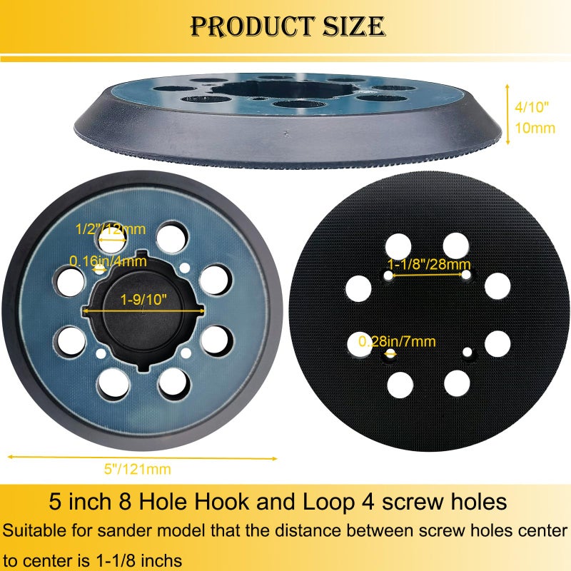 Tockrop Sander Pad for Dewalt Sander, 5" 8 Hole Hook and Loop Orbital Sander Pad Replacement for DeWalt DWE6421 6421K DWE6423 6423K DCW210B -4 Screw Holes Sanding Part for DeWalt DWE64233 & N329079-1 Pack - Image 2