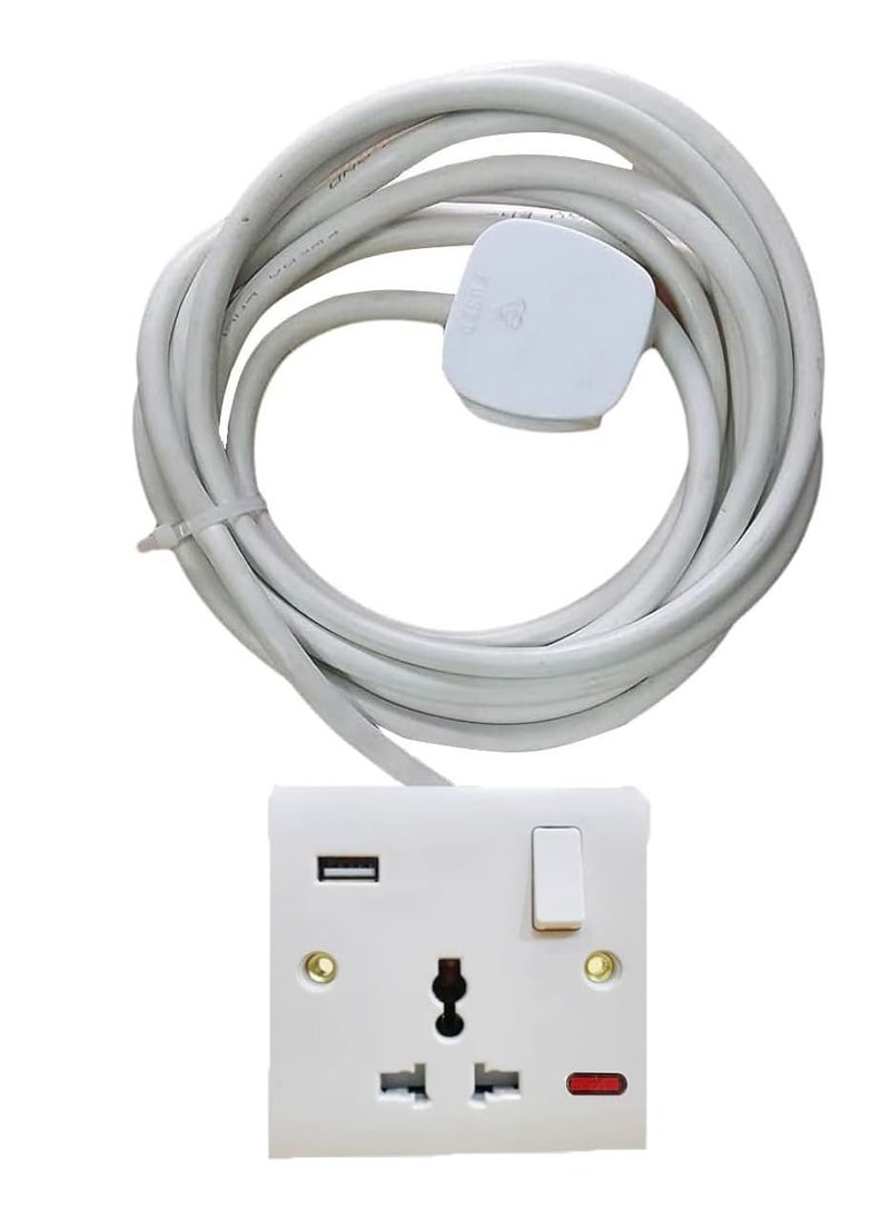 RACO RACO Socket Extension Board Heavy-Duty Cable Power Cord 13A Plug 220-250V Socket Ideal for Various Indoor and Outdoor Uses (Single Socket Universal with USB Port)  - Image 1