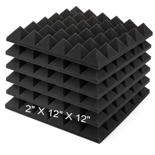 MOCKING BIRD 6 Pcs Acoustic Foam Panels 12" x 12" x 2" – High Density Pyramid Soundproof Foam Sheets, Eco Absorption Studio Wall Panel for Acoustic Room Treatment (6 Pcs, Black) - Image 1