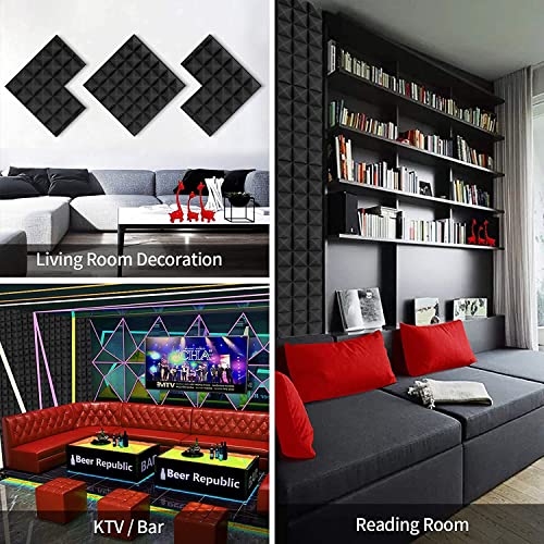MOCKING BIRD 6 Pcs Acoustic Foam Panels 12" x 12" x 2" – High Density Pyramid Soundproof Foam Sheets, Eco Absorption Studio Wall Panel for Acoustic Room Treatment (6 Pcs, Black) - Image 5