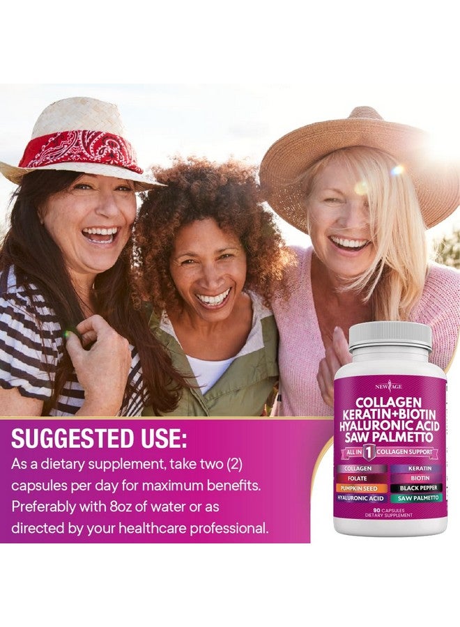 NEW AGE Collagen Pills Biotin Keratin Saw Palmetto Hyaluronic Acid - Vitamin E Folic Acid Pumpkin Seed MSM - 90 Count (Pack of 2) - Image 5