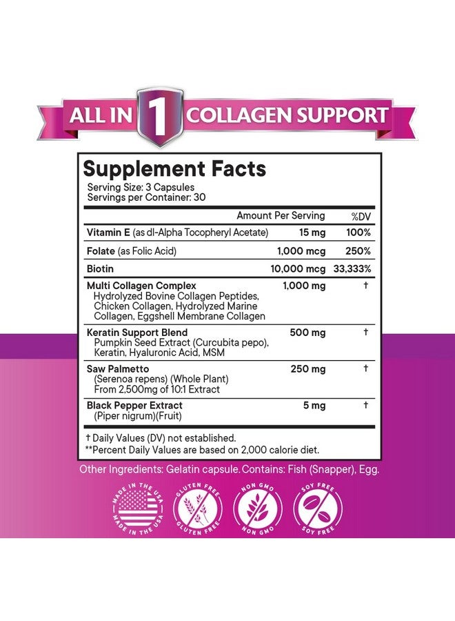 NEW AGE Collagen Pills Biotin Keratin Saw Palmetto Hyaluronic Acid - Vitamin E Folic Acid Pumpkin Seed MSM - 90 Count (Pack of 2) - Image 3