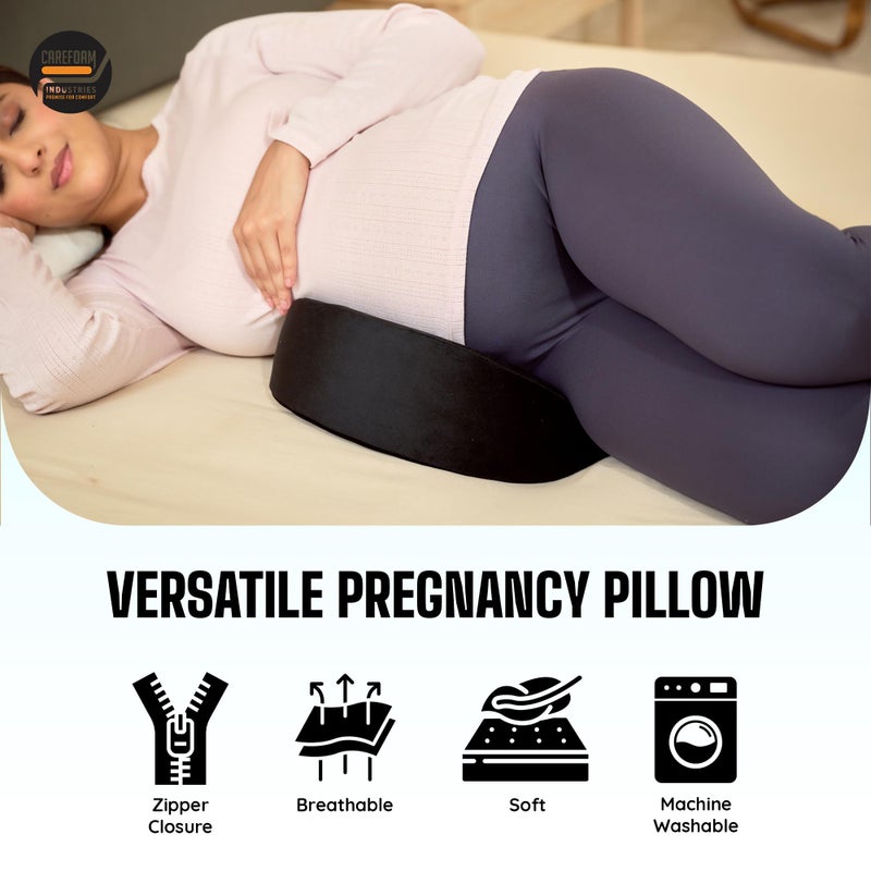CareFoam وسادة الحمل CareFoam للنساء الحوامل | وسادة ميموري فوم لدعم البطن والظهر أثناء الحمل - توفر دعمًا ناعمًا لبطن الطفل | أسود - Image 5