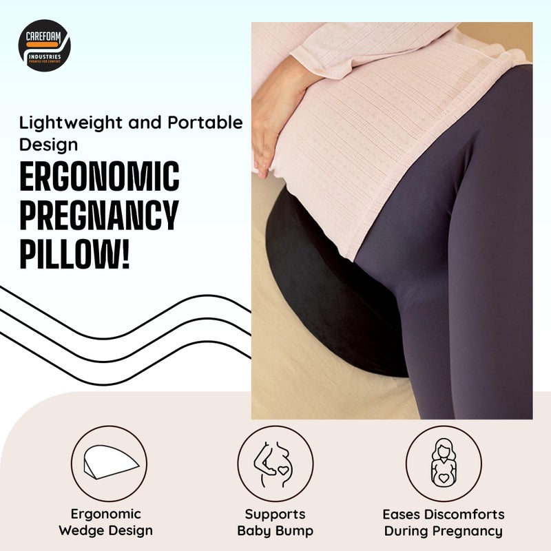 CareFoam وسادة الحمل CareFoam للنساء الحوامل | وسادة ميموري فوم لدعم البطن والظهر أثناء الحمل - توفر دعمًا ناعمًا لبطن الطفل | أسود - Image 4
