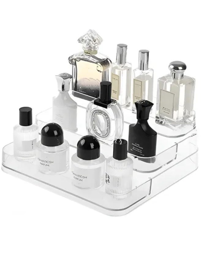 منظم تسريحة راقي 3 طبقات لعرض العطور والكولونيا - ستاند أكريليك شفاف شديد التحمل - مثالي لتنظيم زاوية التجميل، عرض مستحضرات العناية بالبشرة، وديكور الغرف - Image 1