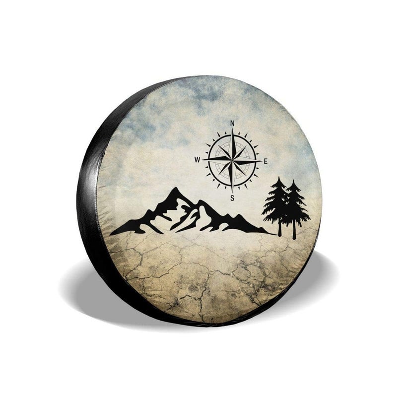 cozipink Nature Mountain Compass Spare Tire Cover Wheel Protectors Weatherproof Universal for Trailer Rv SUV Truck Camper Travel Trailer 14 15 16 17 17in