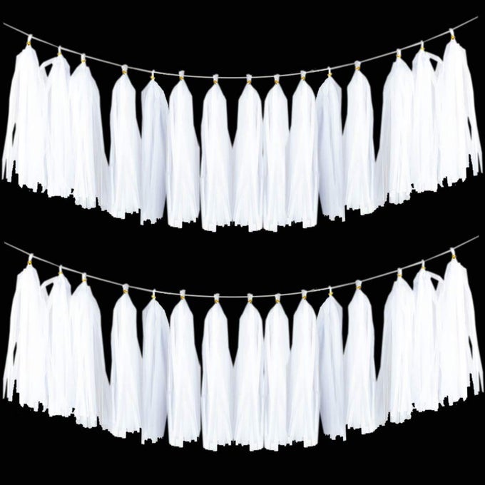 20pcs White Shiny Tassel Garland Banner Tissue Paper Tassels for Party Decorations