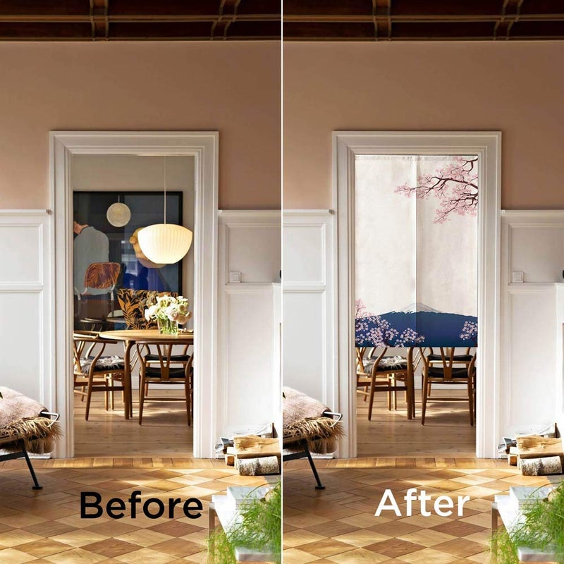 Ofat Home ستارة مدخل يابانية من أوفات هوم مزينة بأزهار الكرز وسلسلة جبل فوجي، لوحة فنية للتعليق على الحائط، 33.5" × 59" - Image 4