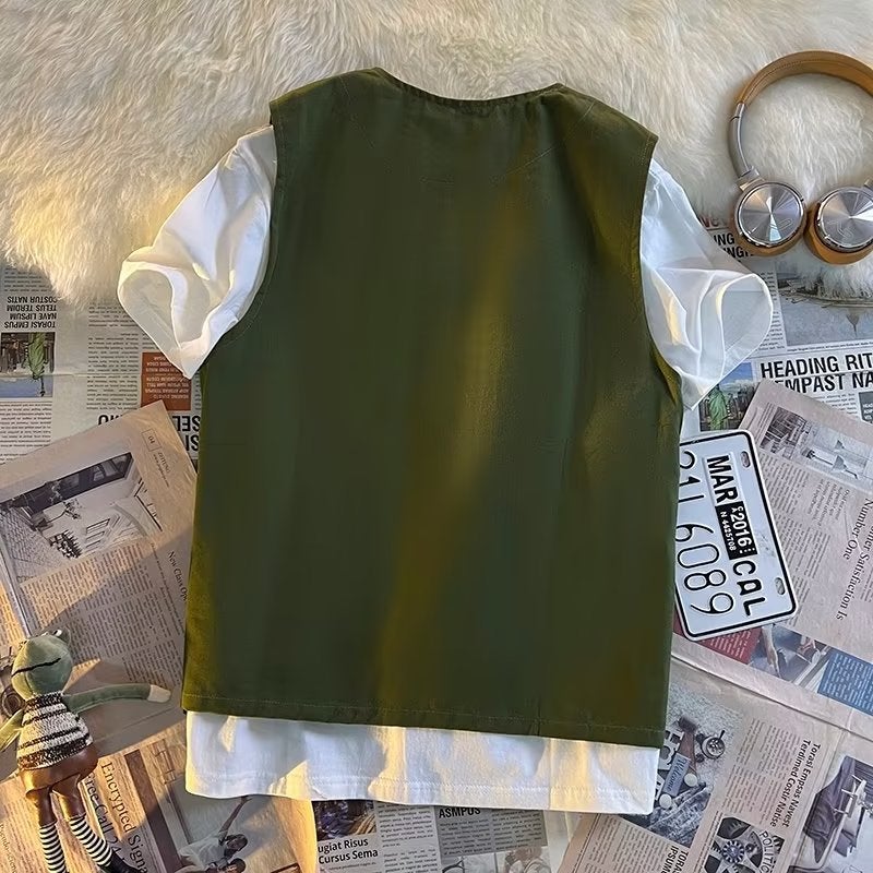 Summer Overalls Cotton Vest Men'S And Women'S Trendy Multi-Pocket Japanese-Style Harajuku Functional Loose Sleeveless Waistcoat Men'S - Image 5