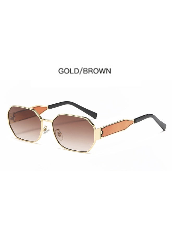 Generic Women's Hexagon Sunglasses, UV400 Protection Sun Glasses with Gold Metal Frame and Gradient Brown Lens, Fashion Anti-glare Sun Shades for Women with Glasses  - Image 1