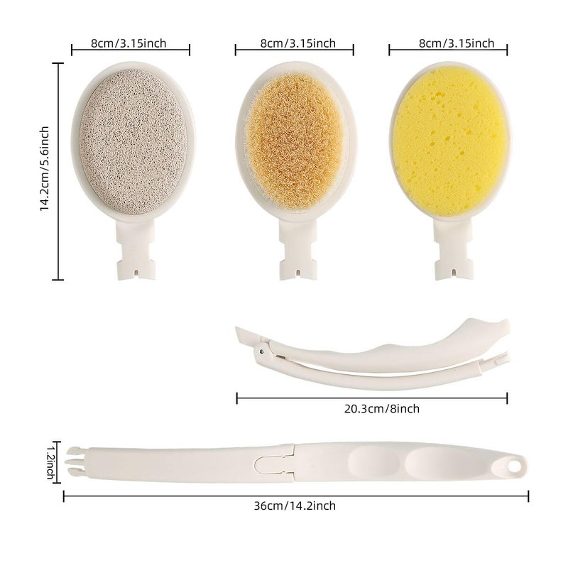 LFJ 3 in 1 Bath Sponge Brush Set for Shower, 19" Long Handled Shower Brush, Shower Sponge and Pumice Gentle Exfoliation and Improved Skin Health, Suitable for Men and Women (White with Soft Brush) - Image 2