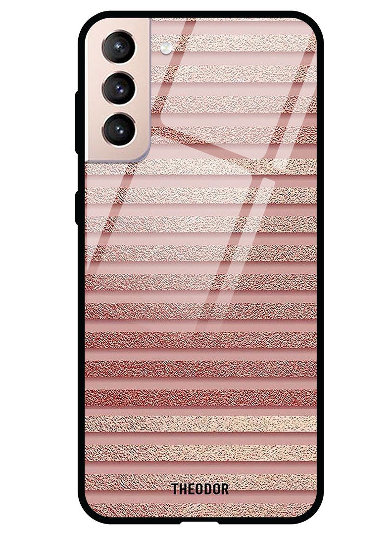 Theodor Protective Tempered Glass Case Cover Samsung Galaxy S21  Pink Glitter Strips - Image 1