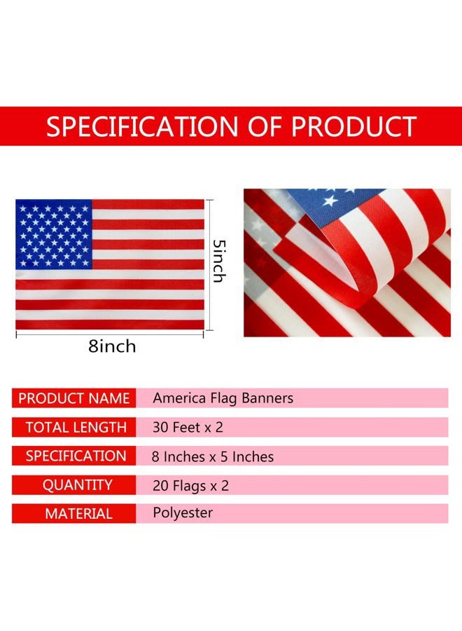 TSMD 2 Packs USA American Flag Banner String Small Mini Hanging Flags for 4th of July Independence Memorial Day Decoration,60 Feet 40 Flags - Image 2