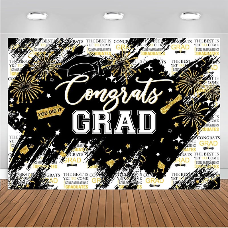 Mocsicka Graduation Backdrop Congrats Grad Black and Golden Graduate Party Decorations Background Class of 2024 Photography Backdrops (Black, 7x5ft) - Image 5
