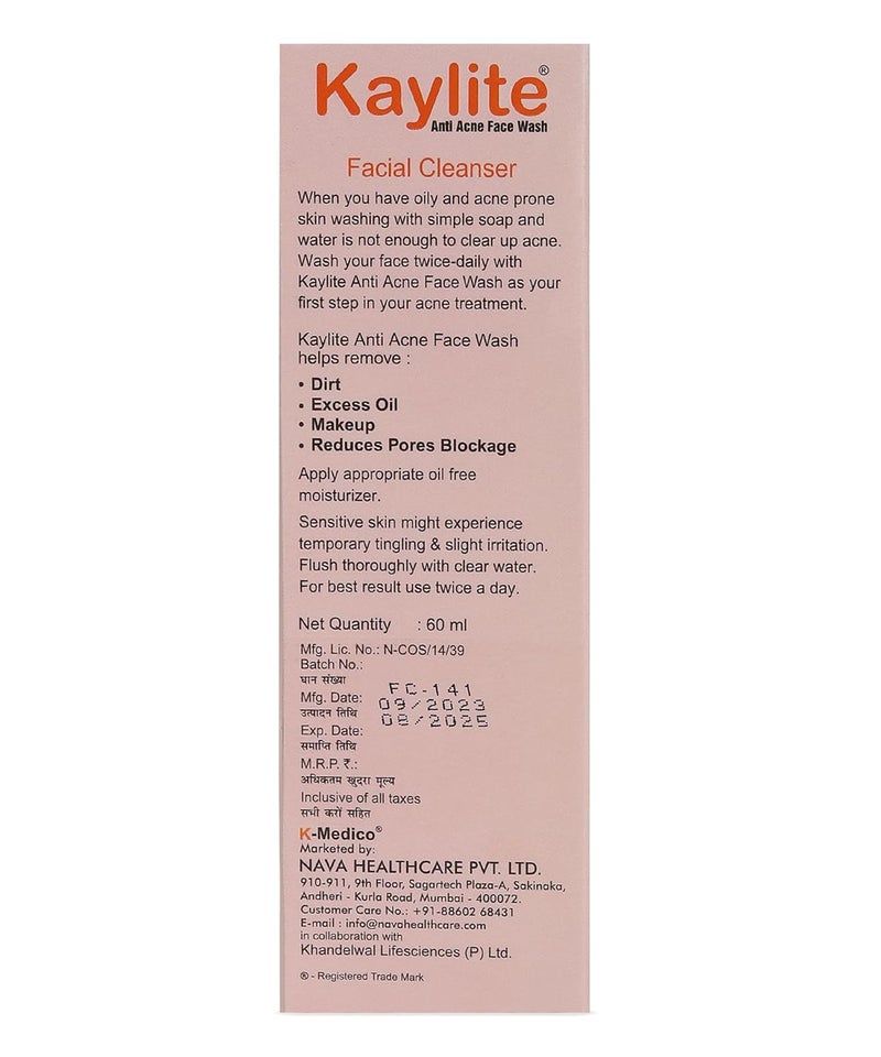 Kaylite Facial Cleanser anti acne face wash Salicylic acid and vitamin EAcetate Gel Oil FreePack of 4 240 ML - Image 3