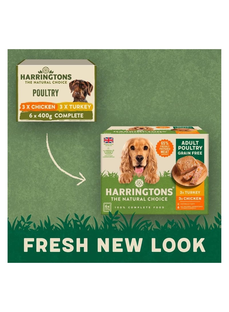 HARRINGTONS Complete Wet Tray Grain Free Hypoallergenic Adult Dog Food Poultry Pack 6x400g - Turkey & Chicken - Made with All Natural Ingredients - Image 4