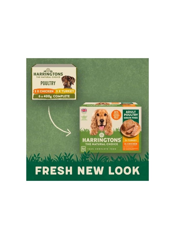 HARRINGTONS Complete Wet Tray Grain Free Hypoallergenic Adult Dog Food Poultry Pack 6x400g - Turkey & Chicken - Made with All Natural Ingredients - Image 3