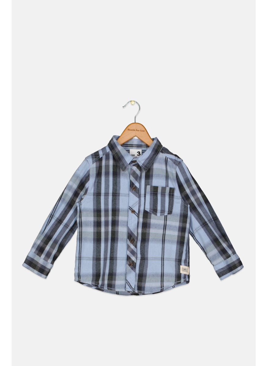 Cotton On Toddlers Boy Long Sleeve Plain Casual Shirt, Light Blue Combo  - Image 1