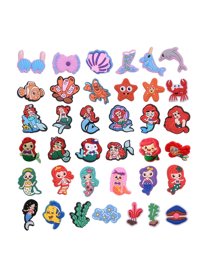 37 PCS Mermaid Shoe Charms for Clog Sandals Bracelets Decoration, Lovely Pink Ocean Animals Shoes Charms for Girls Women Party Favor - Image 1