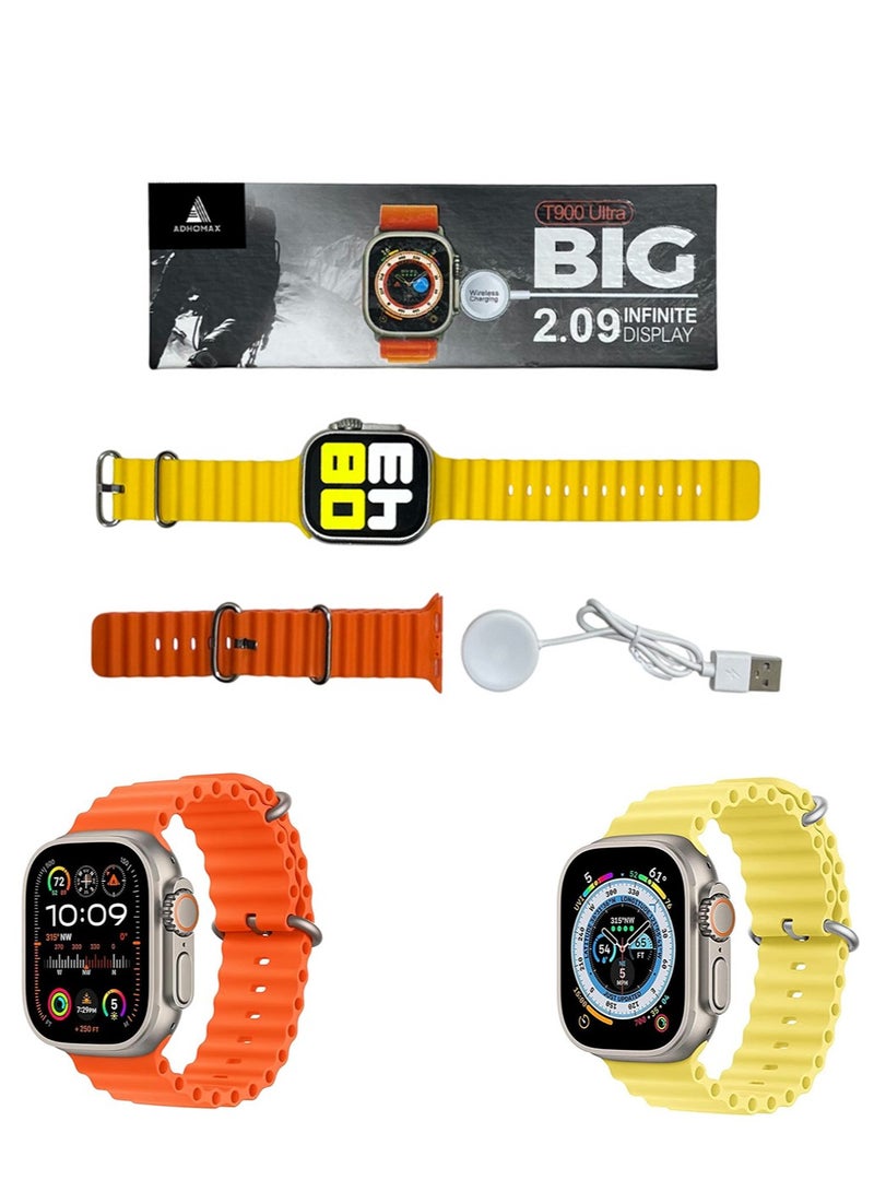 adhomax New T900 Ultra Smart Watch, Elegant Design 2.09", Infinite Display, NFC, Fitness Tracker, Heart Rate, Oxygen Monitor, Calls, Wireless Charging, Works With IOS and android for men, women - Image 1