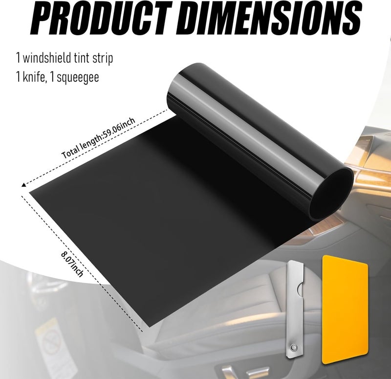 Turcee 59x8 Car Window Tint Film Kit,5% VLT Windshield/Window Tint Car for SUV,Truck for Driving & Sun Glare Protection,Universal Windshield/Windows Tints for Cars with Knife/Scraper - Image 2