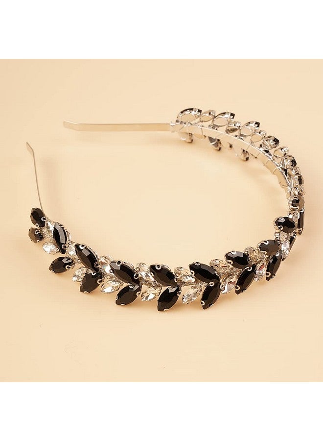 BERYUAN Bridal Tiaras And Crowns Crystal Wedding Headband Teardrop Crystal Wedding Hair Accessories Black Crystal Wedding Headbands For Women And Flower Girls (Black) - Image 2