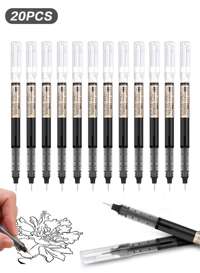 عبوة من 20 قلم حبر جاف أسود برأس إبرة، برأس رفيع للغاية وسريع الجفاف، قلم حبر سائل برأس رفيع للكتابة السلسة، مثالي لتدوين اليوميات والملاحظات واللوازم المكتبية والمدرسية - Image 1