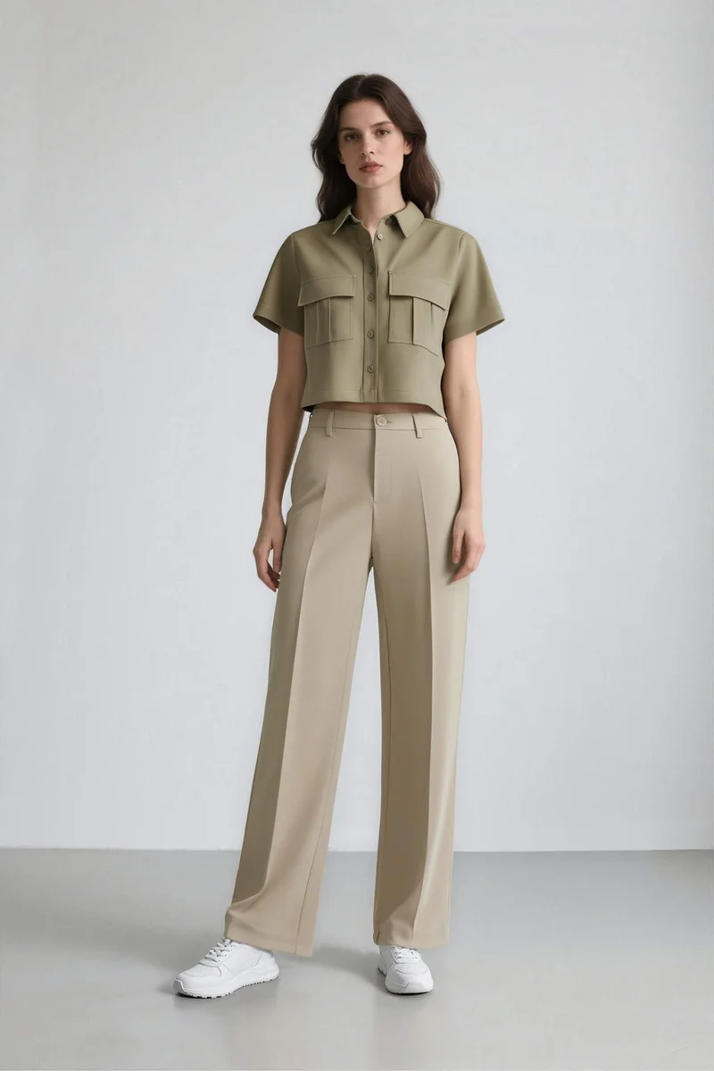 DeFacto Tencel Short Sleeve Crop Shirt