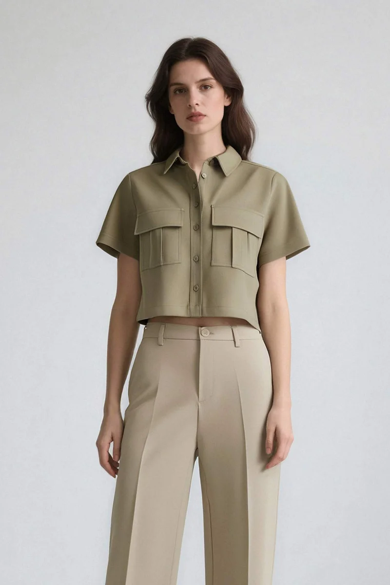 DeFacto Tencel Short Sleeve Crop Shirt