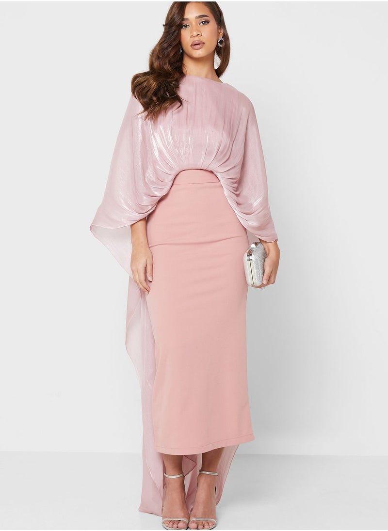 Amri - Waterfall Trim Cape Sleeve Dress - Image 1