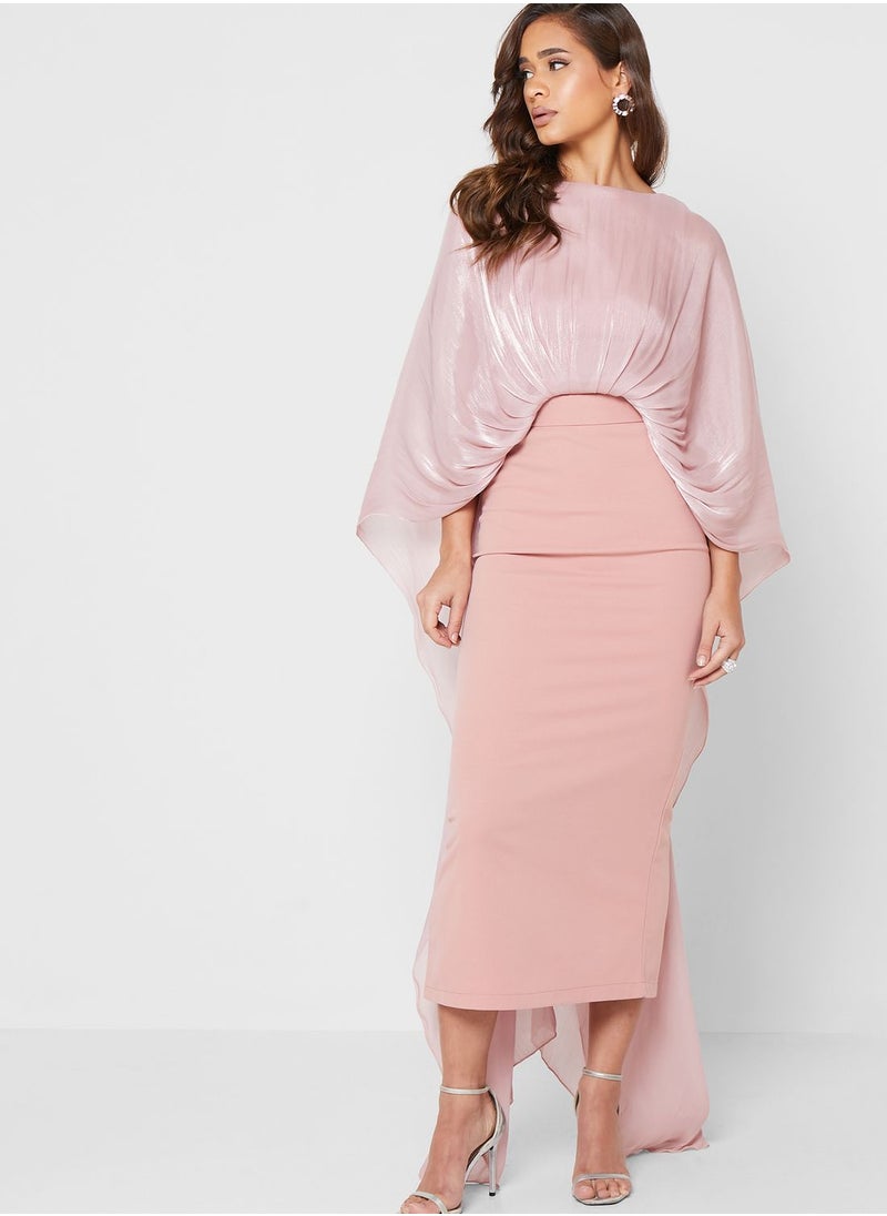 Amri - Waterfall Trim Cape Sleeve Dress - Image 1