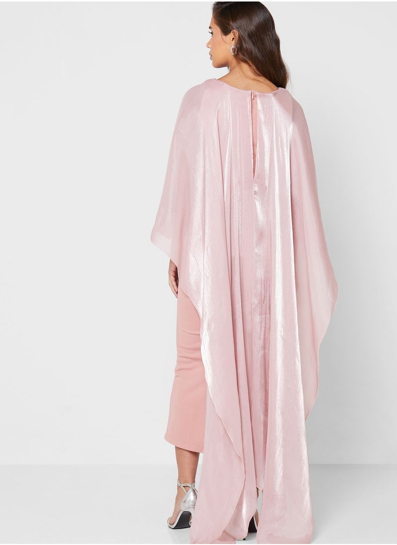 Amri - Waterfall Trim Cape Sleeve Dress - Image 1