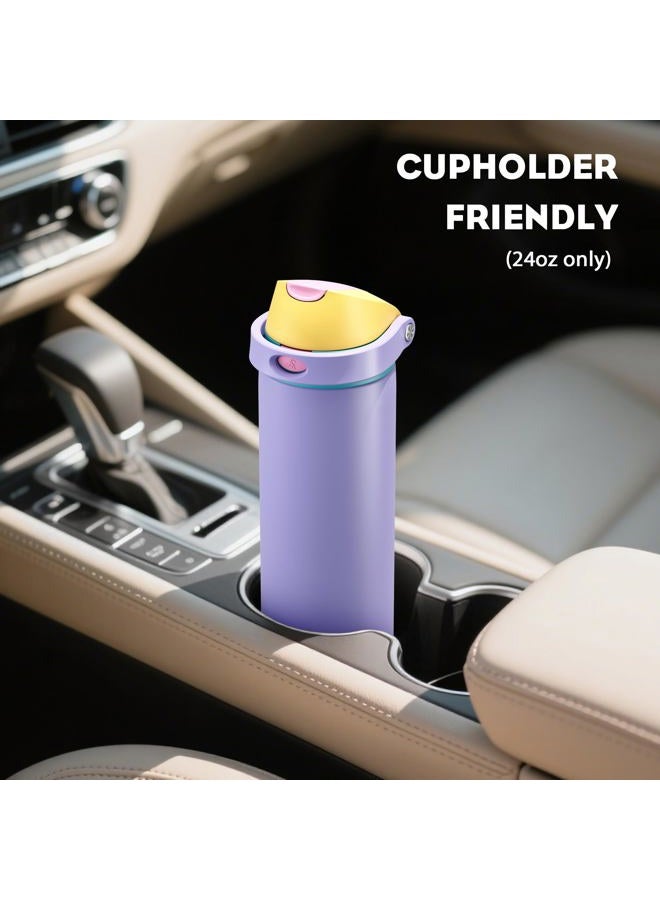 powcan 24 oz Insulated Water Bottle: 2-in-1 Push-Button Spout & Quick-Flip Straw, Leakproof, Cold 24Hrs, Fits Car Cup Holder, Metal Sports Water Bottle, Gift for Women, Girls, Daughter (Tangled Shine) - Image 5