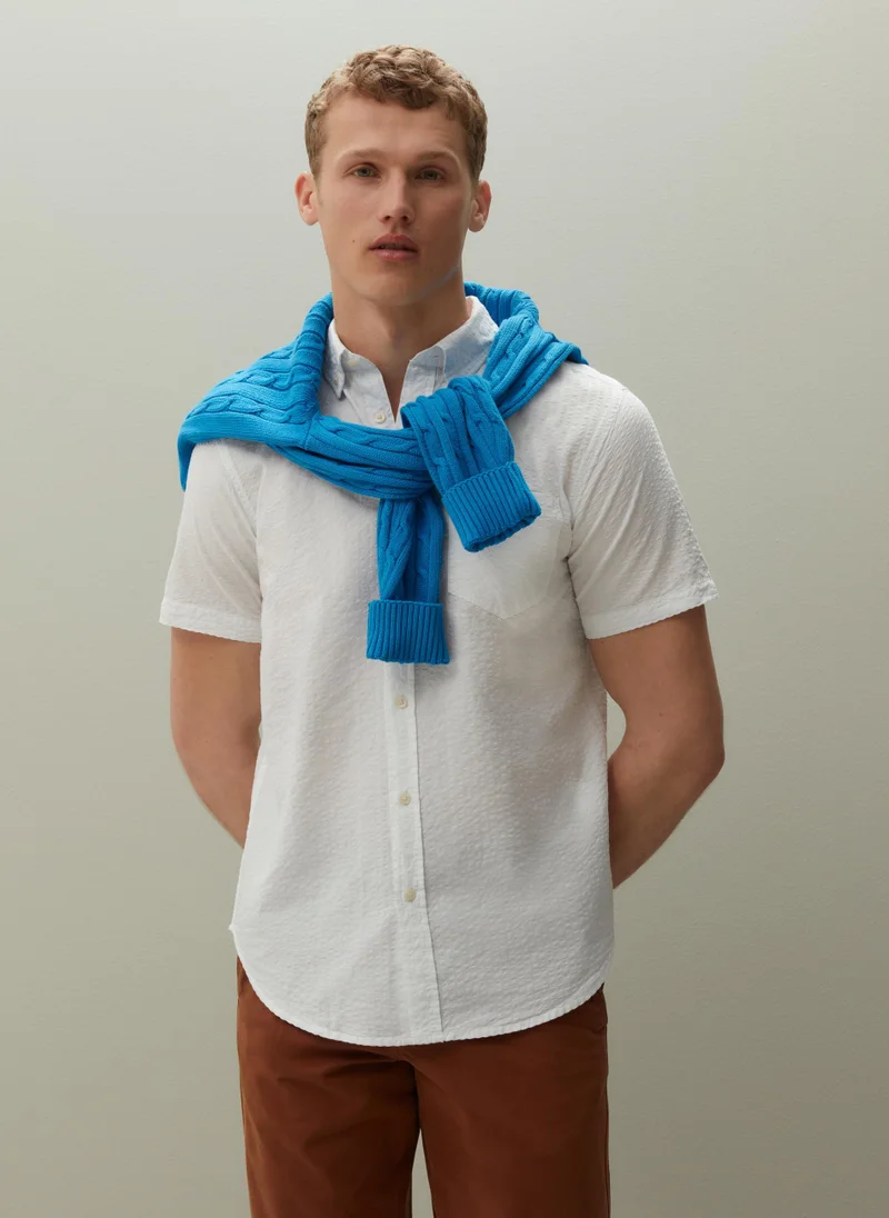 او في اس Ovs Piombo Seersucker Shirt With Short Sleeves