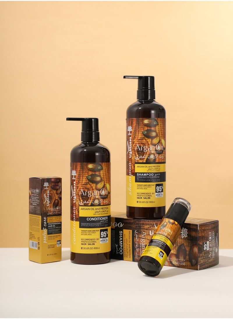 Lightness - Argan Oil and Conditioner Set Protein 900ml, Conditioner 900ml and Argan Oil 100ml to prevent hair loss and renew it - Image 1