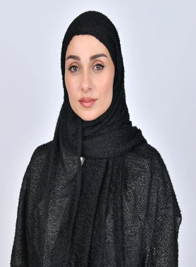 HAWRAA ABAYA Black shawl with distinctive woolen fabric