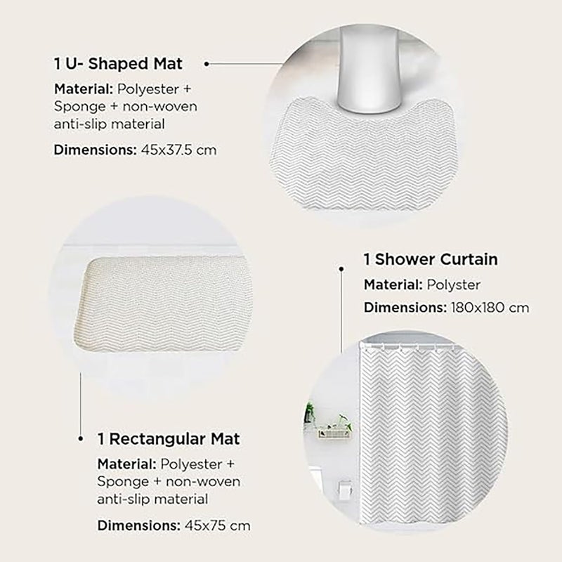 Kuber Industries Shower Curtain & Bathmat Set | Non-Slip Bath mats for Bathroom | Easy-Slide Curtains | Polyester Curtain or Bathmat for Bath Décor | YX0140-3T | 3 Pcs Set | Multicolor - Image 3