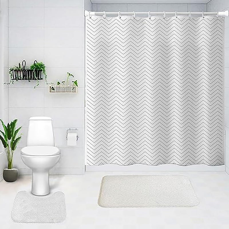 Kuber Industries Shower Curtain & Bathmat Set | Non-Slip Bath mats for Bathroom | Easy-Slide Curtains | Polyester Curtain or Bathmat for Bath Décor | YX0140-3T | 3 Pcs Set | Multicolor - Image 1