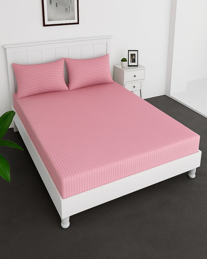 MAXQON Deep Fitted Bed Sheet with 1pc Pillow Cover, Single (90x190+30CM), Color Pink - Image 1